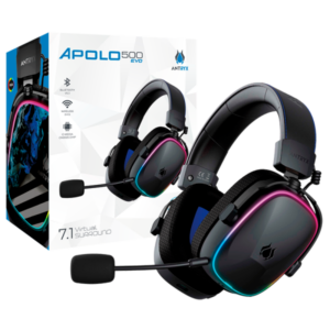 AUDÍFONO GAMER ANTRYX APOLO 500 EVO, INALÁMBRICOS 7.1, BLUETOOTH 5.3, RGB, 50MM