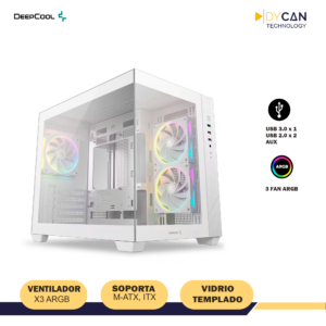 CASE GAMER DEEPCOOL CG330 3F WH, MICRO-ATX, DOBLE CÁMARA, 3 ARGB, VIDRIO TEMPLADO