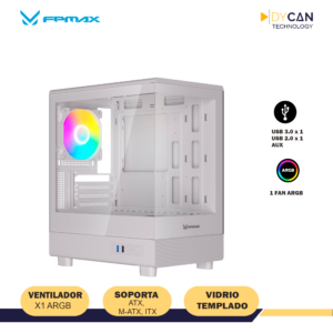 CASE GAMER FPMAX DIAMOND R2M WHITE S/FUENTE, MID TOWER, MICRO-ATX/ITX, VIDRIO TEMPLADO, ARGB