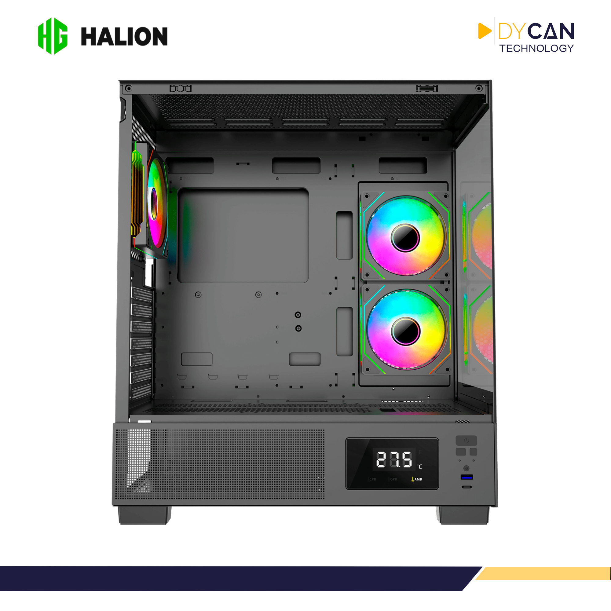 CASE GAMER HALION HPRO 740 S/FUENTE, MID TOWER ATX, 6 ARGB, DISPLAY 6", VIDRIO TEMPLADO - Imagen 3