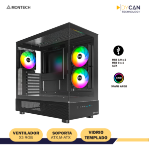 CASE MONTECH XR BLACK S/FUENTE, MID TOWER, ATX, 3 VENTILADORES ARGB